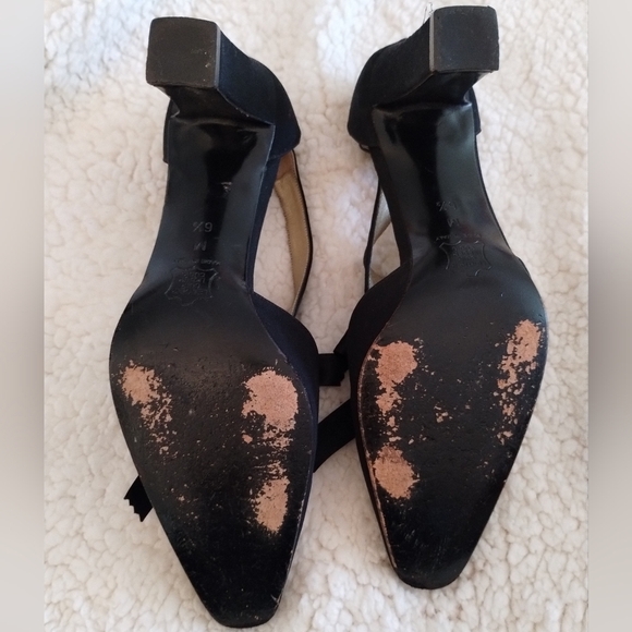 Yves Saint Laurent Vintage YSL Black Velvet Leather Laced Bow Y2K Tied Heels - Picture 10 of 11